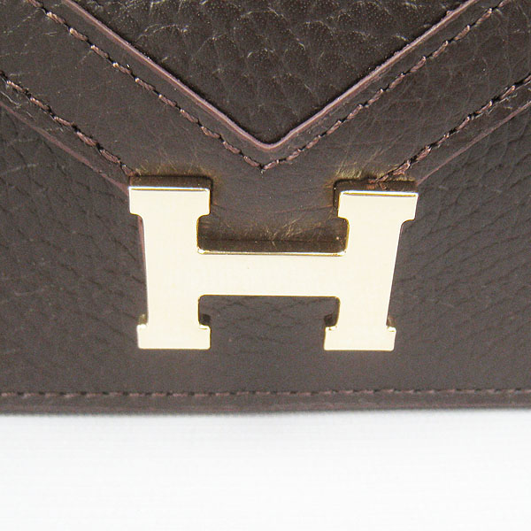 7A Hermes Togo Leather Messenger Bag Dark Coffee With Gold Hardware H021 Replica - Click Image to Close